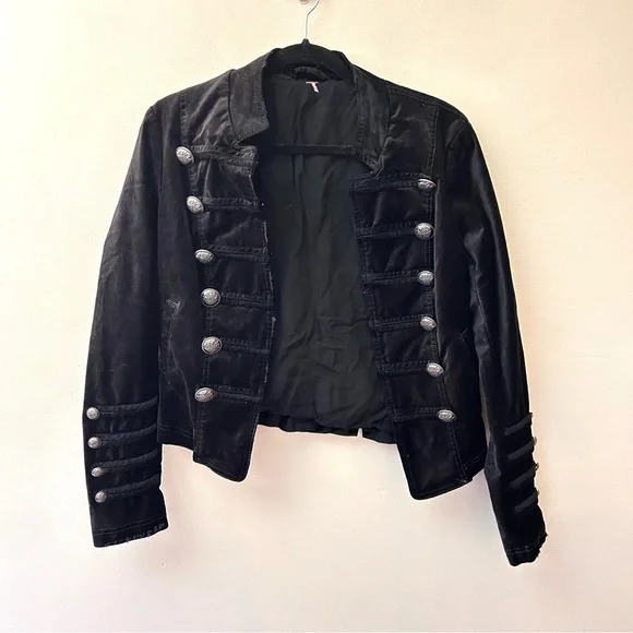 Free People black velvet military jacket size small